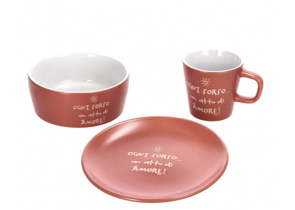 Servizio da colazione in ceramica rosa 3 pz | Rohome