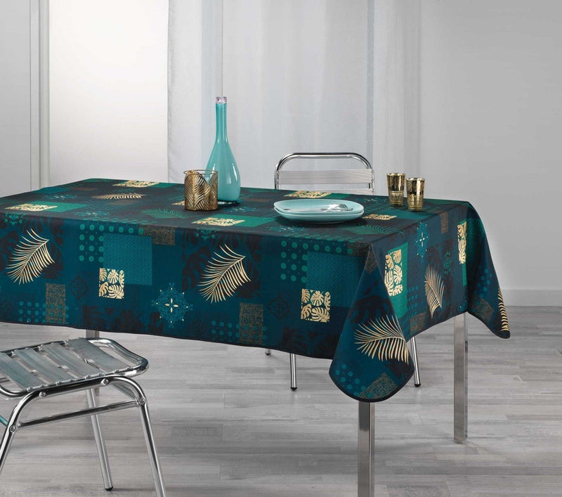 Tovaglia rettangolare blu con foglie stampate| Rohome - Rohome