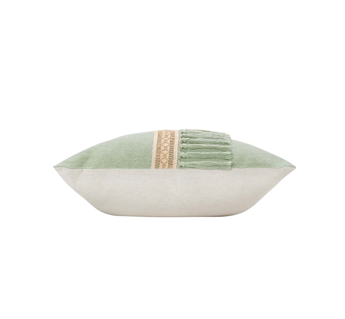 Cuscino 45x45cm verde salvia con frangia iuta | rohome - Rohome