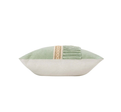 Cuscino 45x45cm verde salvia con frangia iuta | rohome - Rohome