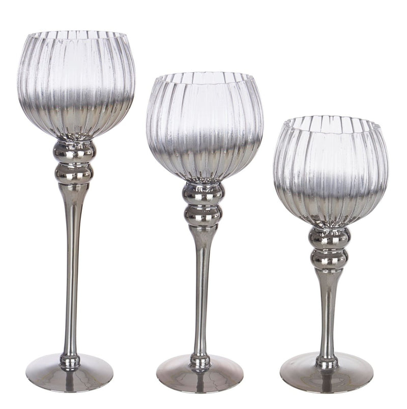 Set 3 porta candela calice mellow argento | rohome - Rohome