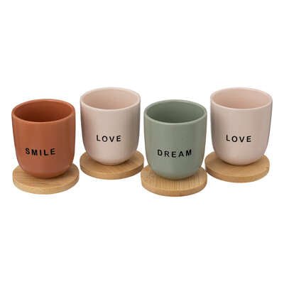 set 4 tazzine da caffe' con piattino in legno | rohome - Rohome